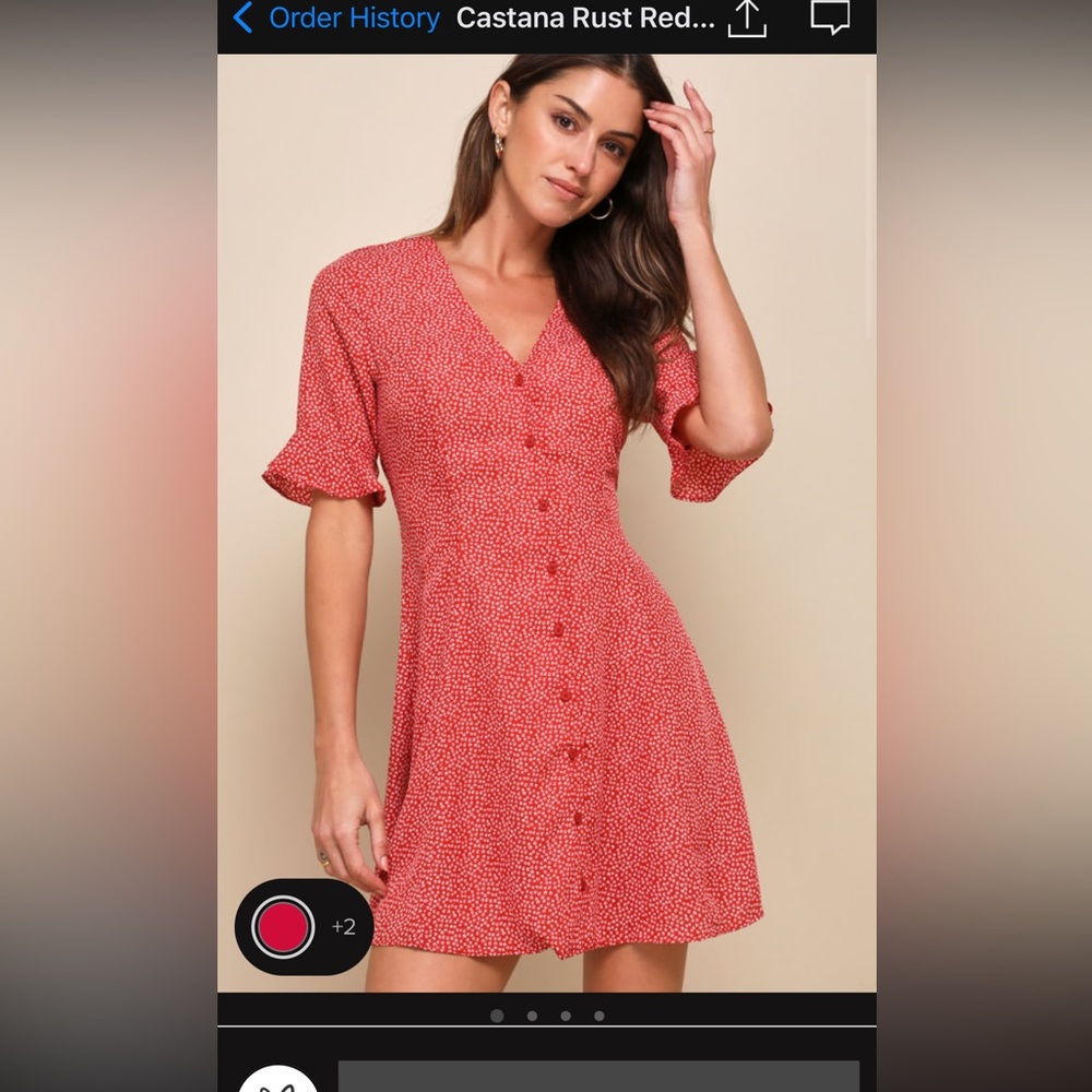 Lulus Castana Rust Red Print Button-Up Dress - image 1